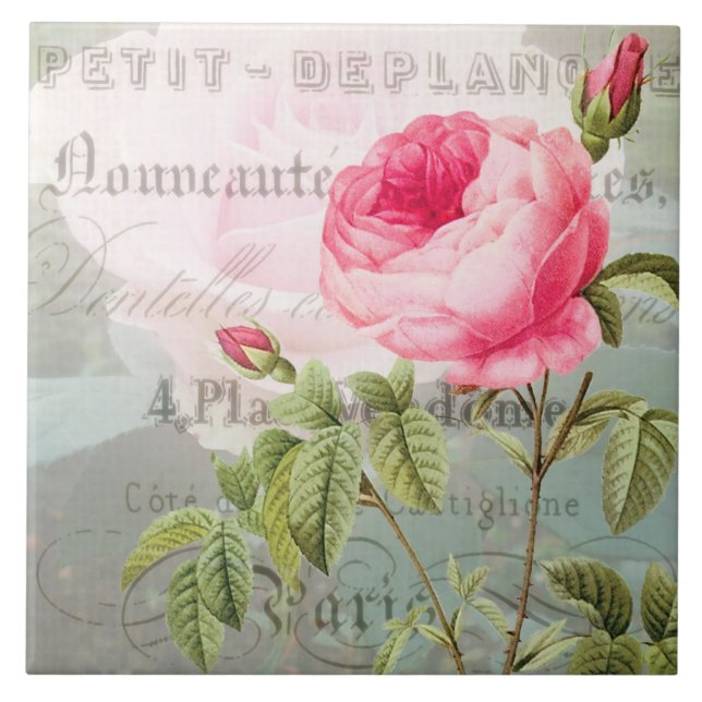 Carreau Table en céramique française Rose Redoute (Devant)