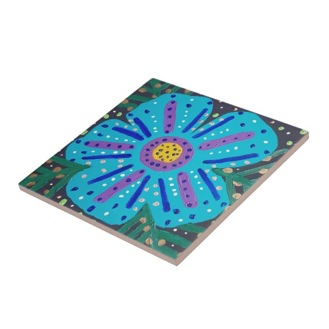 Carreau Tableau à fleurs bleues (Côté)