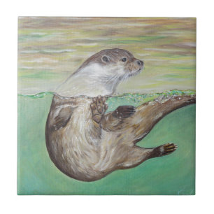 Carreau Tableau de la loutre de rivière joueuse