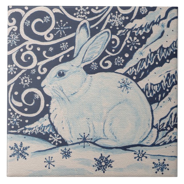 Carreau Tablette de Noël Marine Blue Snow Snowflake Peintu (Devant)