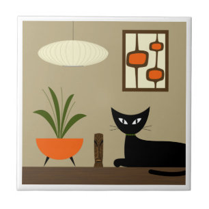 Carreau Tablette du milieu du siècle Chat avec pots