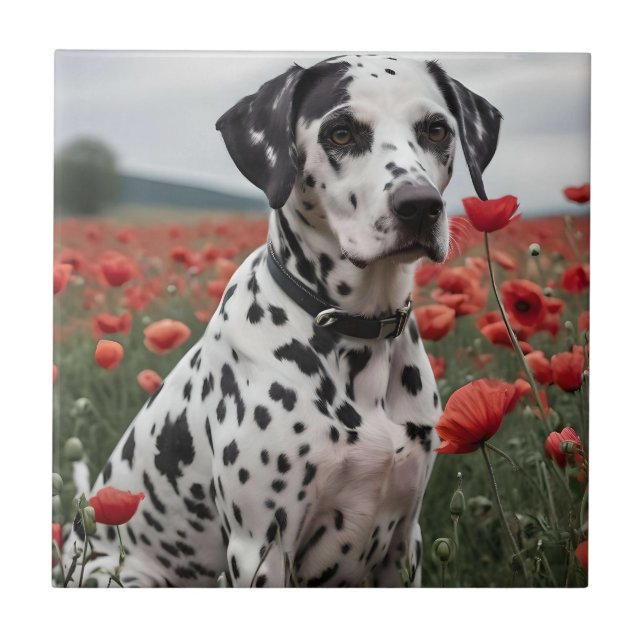 Carreau **"Taches de joie : dalmatien dans un champ de coq (Devant)