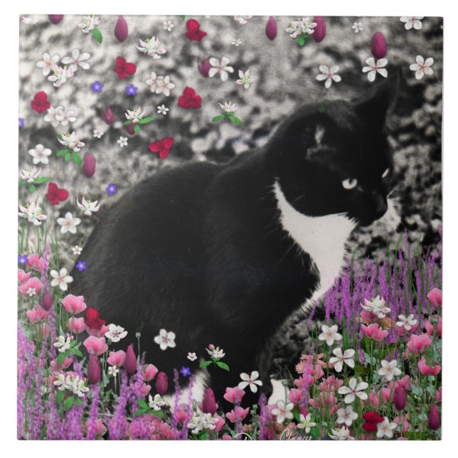 Carreau Taches de rousseur en fleurs II - chat de Kitty de (Devant)