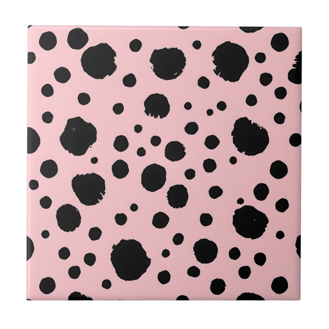 Carreau Taches d'encre noire sur fond rose à pois (Devant)