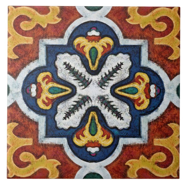 Carreau Talavera 03 Red Yellow Blue Mediterranean Geo (Devant)