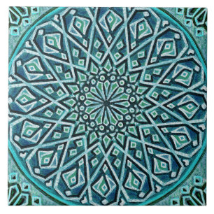 Carreau Talavera 05 Bleu Turquoise Méditerranéen Rosette