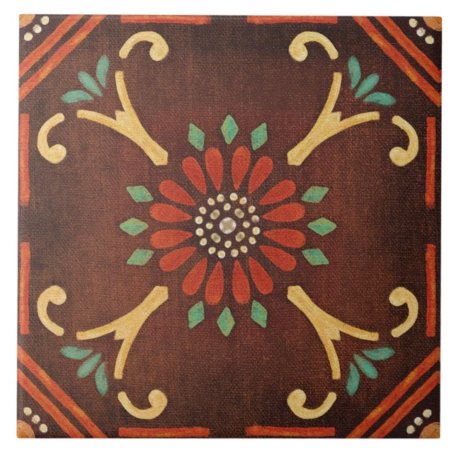 Carreau Talavera 14 Brown Red Aqua Mediterranean Floral (Devant)