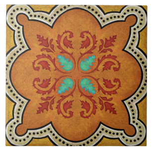 Carreau Talavera 17 Orange Rouge Aqua Méditerranéen Floral