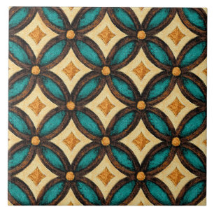 Carreau Talavera 18 Sarcelle Brun Ivoire Treillis Méditerr