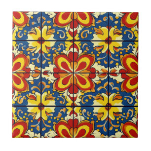 Carreau Talavera bleu bleu bleu rouge jaune mexicain espag