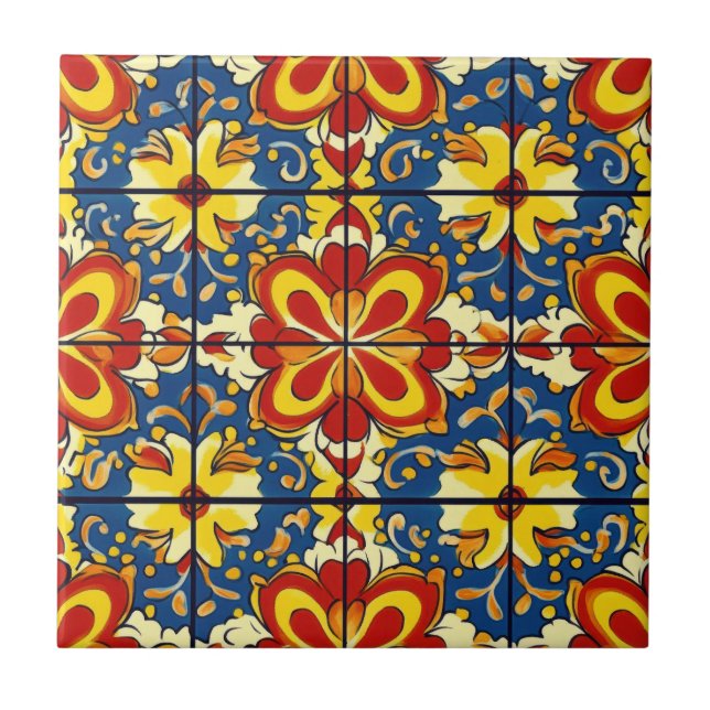 Carreau Talavera bleu bleu bleu rouge jaune mexicain espag (Devant)