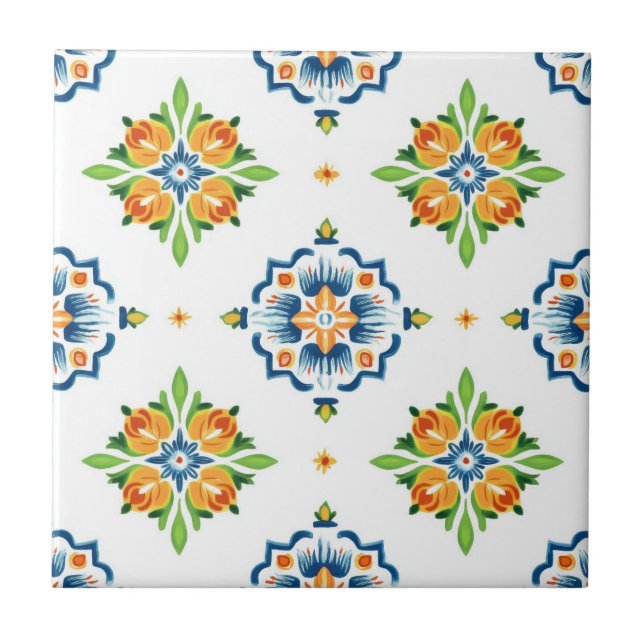 Carreau Talavera bleu orange vert sans soudure Mexique Esp (Devant)