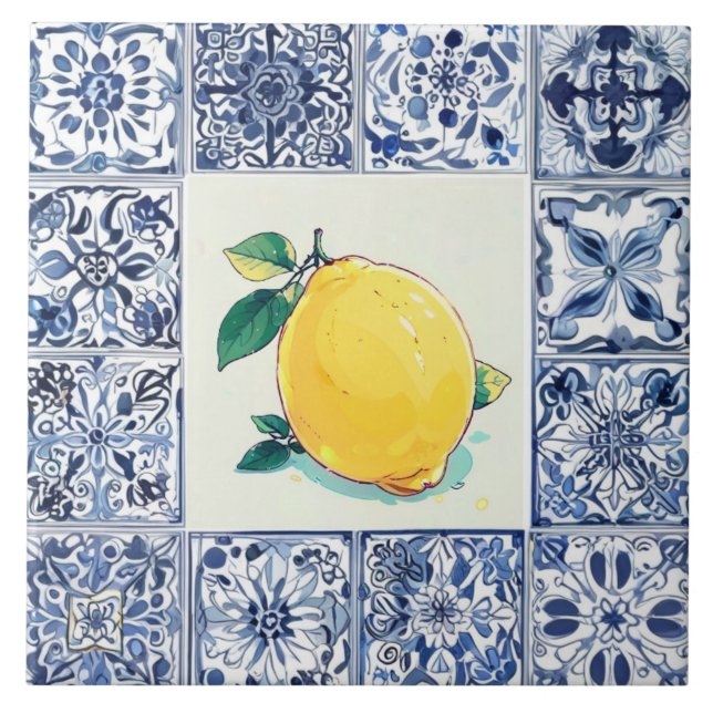 Carreau Talavera Lemon - Blue and White Mediterranean (Devant)
