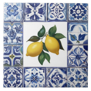 Carreau Talavera Lemons - Méditerranée Bleue et Blanche