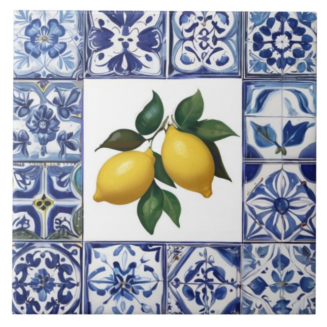 Carreau Talavera Lemons - Méditerranée Bleue et Blanche (Devant)