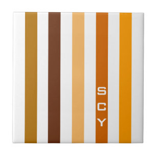 Carreau Tan Brown Orange Vertical Stripes Monogramme