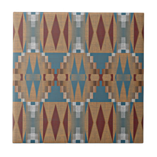 Carreau Tan Turquoise Bleu foncé Rouge Ethnic Tribe Art