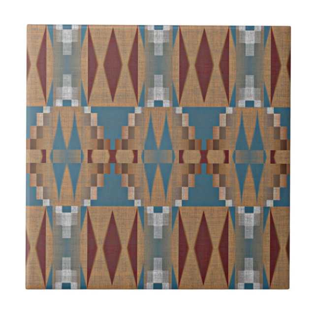 Carreau Tan Turquoise Bleu foncé Rouge Ethnic Tribe Art (Devant)