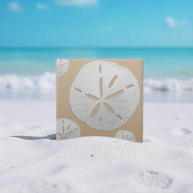 Carreau Tan & White Tropical Beach Sand Dollar (Créateur téléchargé)
