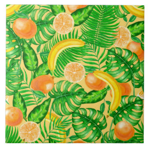 Carreau Tangerines, bananes et feuilles tropicaux