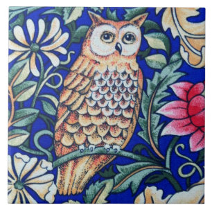 Carreau Tapisserie de hibou de William Morris, beige et