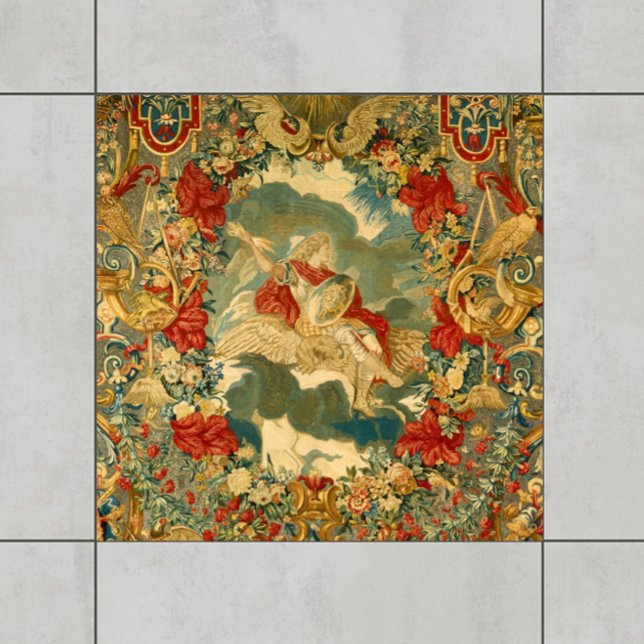 Carreau Tapisserie Vintage française Tons Motif (Add jewel-toned elegance and richness to your tiled space with this French vintage tapestry design!)