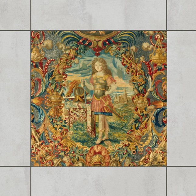 Carreau Tapisserie Vintage française Tons Motif (Add jewel-toned elegance and richness to your tiled space with this French vintage tapestry design!)