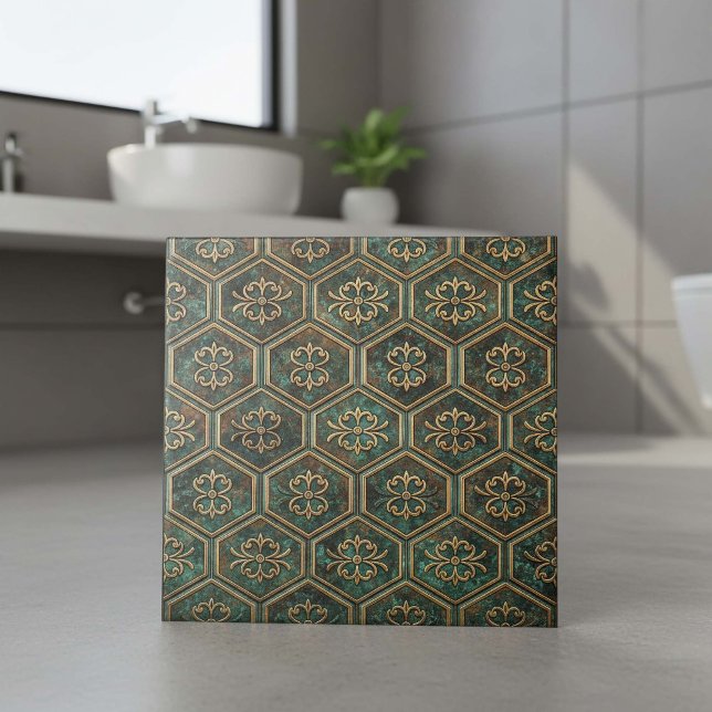 Carreau Tarnished Teal & Bronze Hexagon #17 ID1227 (Créateur téléchargé)