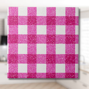 Carreau Tartan Pailleté Rose Élégant sur Fond Blanc