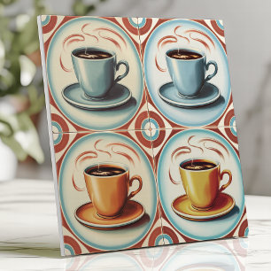 Carreau Tasses à café vintage kitsch bleu pastel et rouge