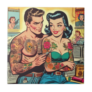 Carreau Tatouage Couple Comics Vintages