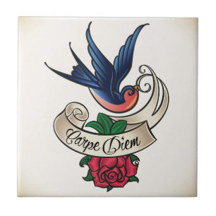 Carreau Tatouage d'oiseau bleu de Carpe Diem