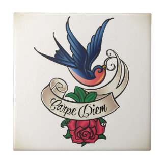 Carreau Tatouage d'oiseau bleu de Carpe Diem