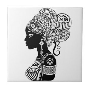 Carreau Tatouage Tribal Portrait de Fille Africaine
