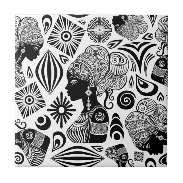 Carreau Tatouage Tribal Portrait de Fille Africaine (Devant)