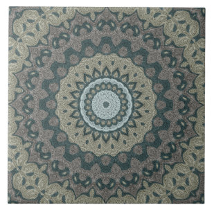 Carreau Taupe et sarcelle Mandala à symétrie tribale