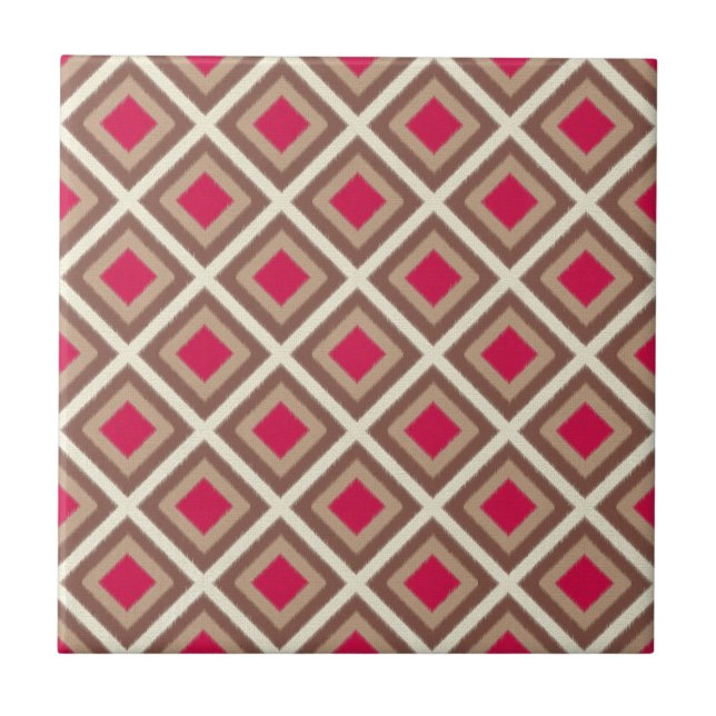 Carreau Taupe, Taupe Légère, Diamants Ikat Rose Chaud STay (Devant)