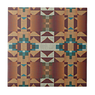 Carreau Taupe Terracotta Turquoise Blue Green Ethnic Tribe