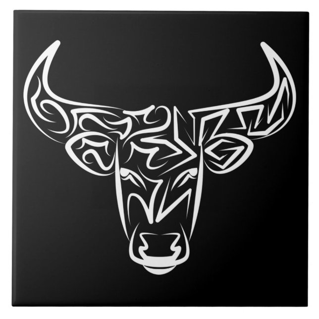 Carreau Taureau tribal noir et blanc / Ox (Devant)