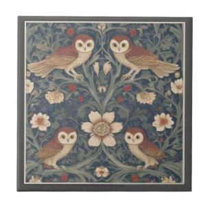 Carreau Tawny Owl Motif William Morris style Chouettes