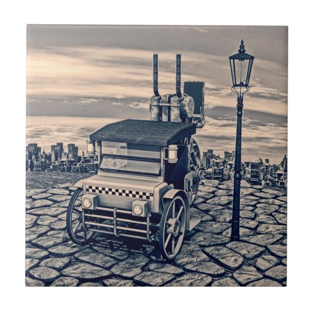 Carreau Taxi Cab Art Citadin Rétro Steampunk (Devant)