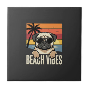 Carreau Tchiens de plage Pug Chien Coucher de soleil