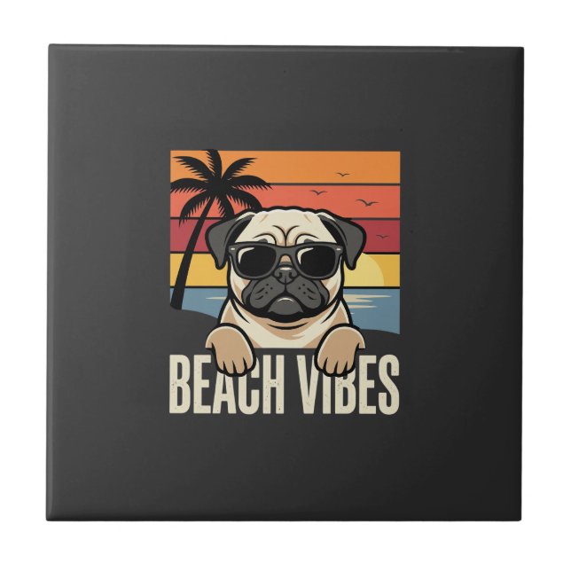 Carreau Tchiens de plage Pug Chien Coucher de soleil (Devant)