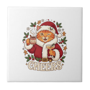 Carreau Tchin Tchin Noël Chat Orange Chapeau de Père Noël 