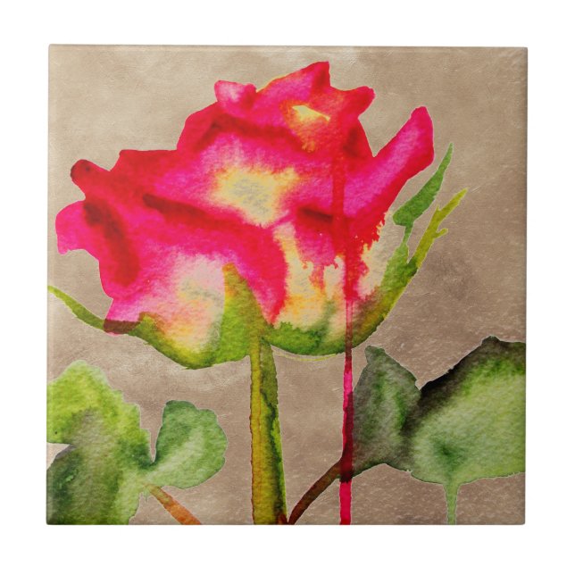 Carreau Tea hybride Rose aquarelle moderne fleurie art (Devant)