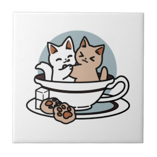 Carreau Tea Time Meow Time - Cute Cat and Tea Design
