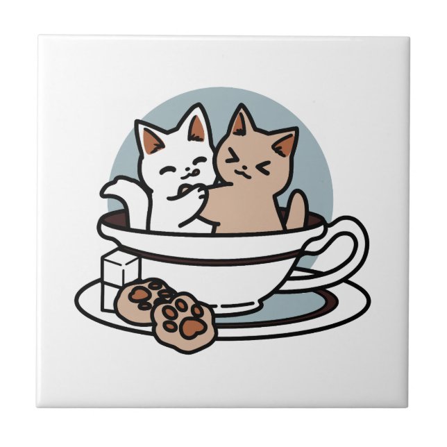 Carreau Tea Time Meow Time - Cute Cat and Tea Design (Devant)