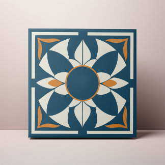 Carreau Teal and Cream Azulejo Mandala