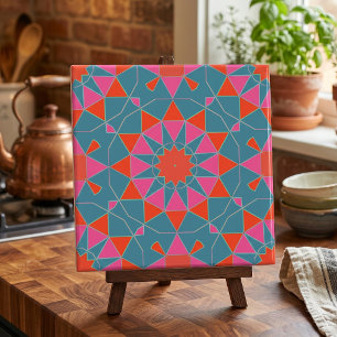 Carreau Teal Pink & Red Stylish Mosaic Geometric Pattern