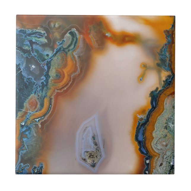 Carreau Teal translucide et agate de rouille (Devant)